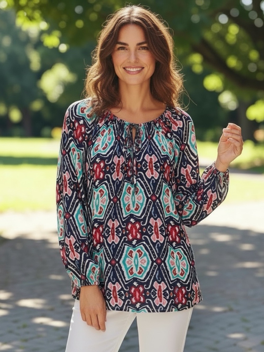 Tolani Women's Silk Patterned Blouse